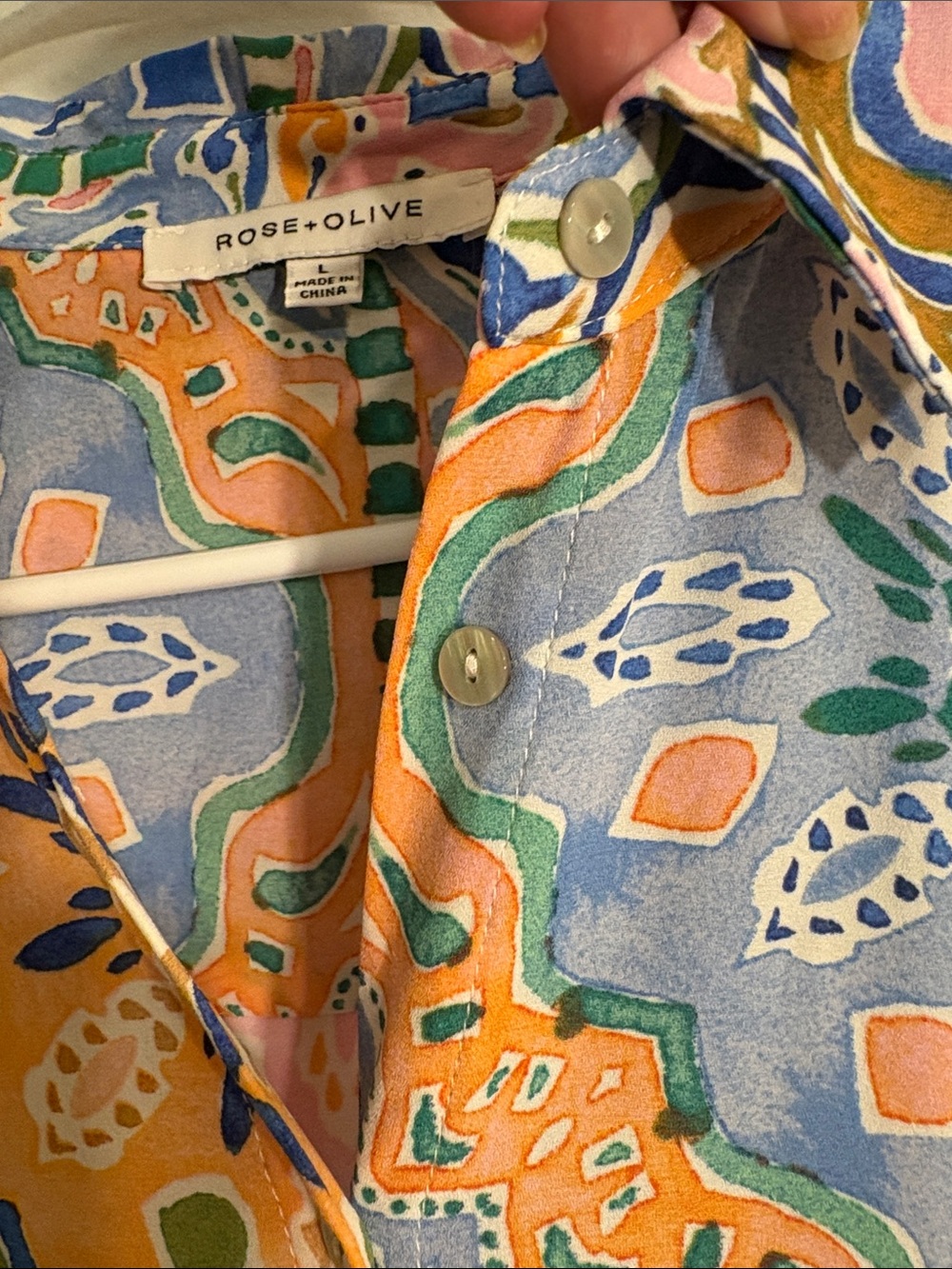 Rose and Olive Multicolor Button-Up lightweight for summer or swim coverup - Picture 7 of 8